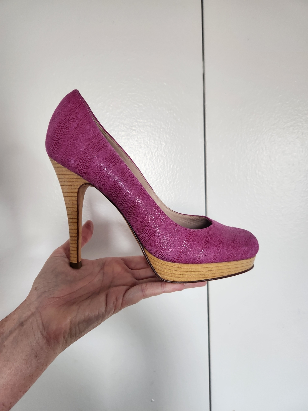 Cole Haan Fuchsia Platform High Heel Pump with Wood-Look Heel